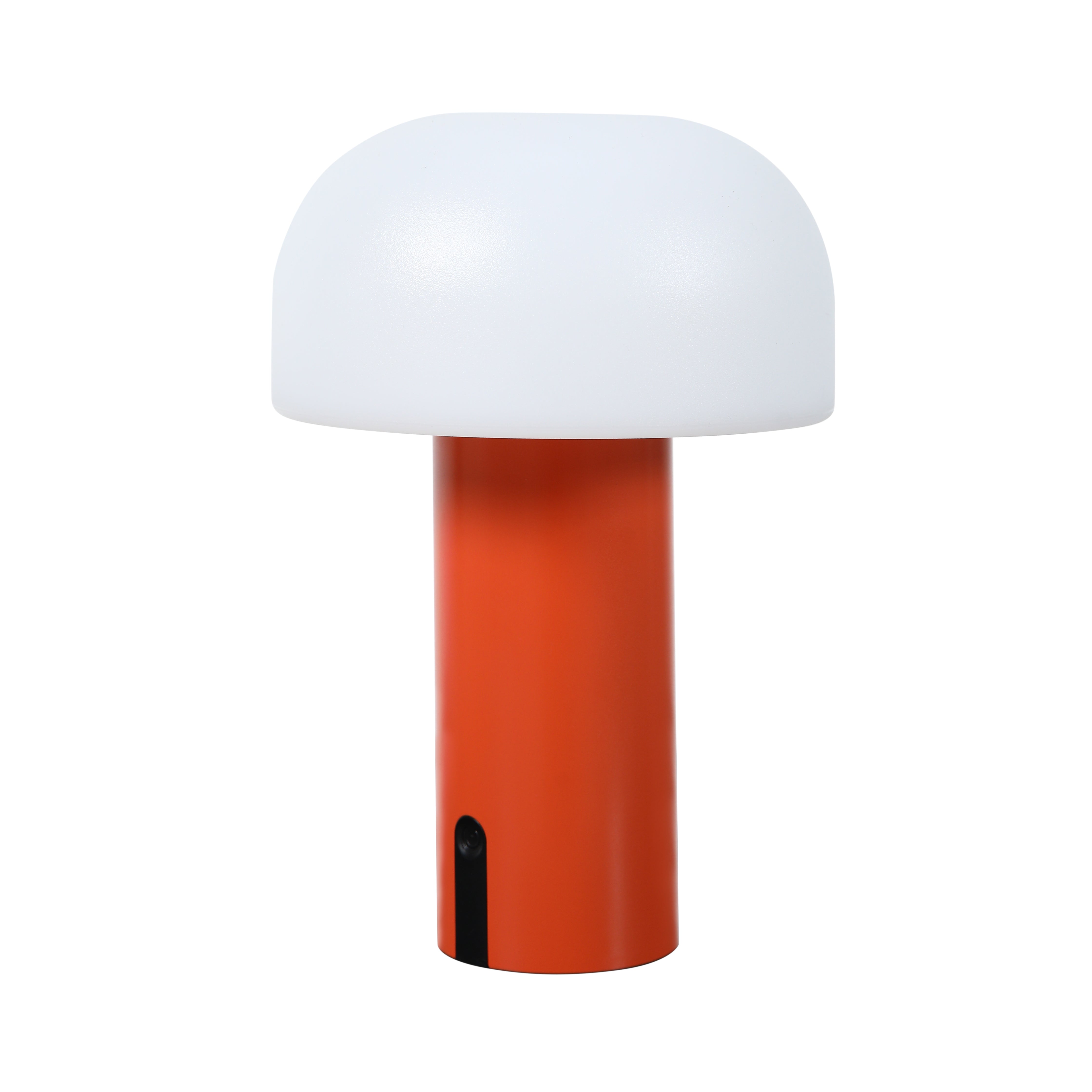 Produktbild der kabellosen, akkubetriebenen LED Tischlampe NOA in rot von LUUK Studio auf reinweissem Hintergrund freigestellt.