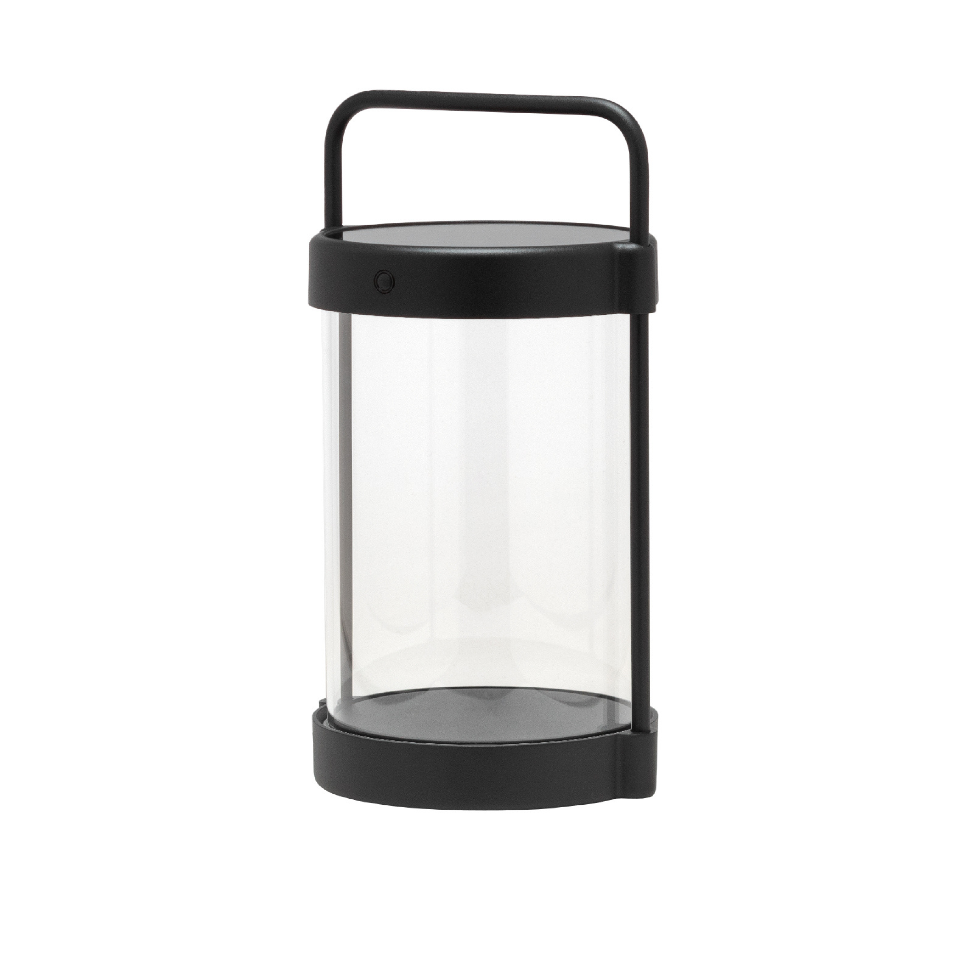 Schwarze Caia LED-Solarlaterne in mit Echtglaszylinder – kabellose Designleuchte für Terrasse, Balkon oder Garten