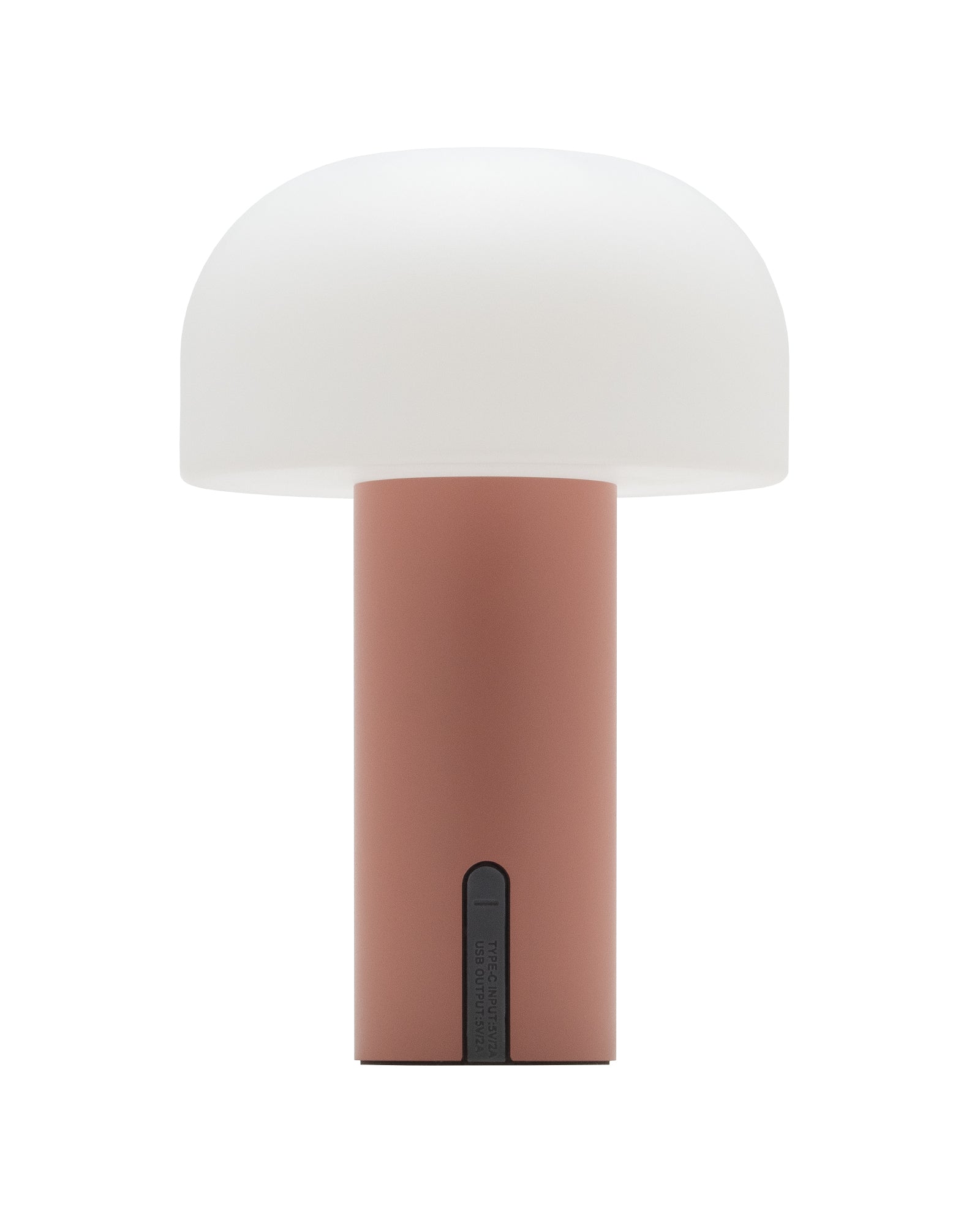 Noa LED-Tischlampe in Terracotta mit weißem, pilzförmigem Diffusor – kabellos, stufenlos dimmbar, ideal für stilvolle Innenräume, Schlafzimmer oder Sideboards.