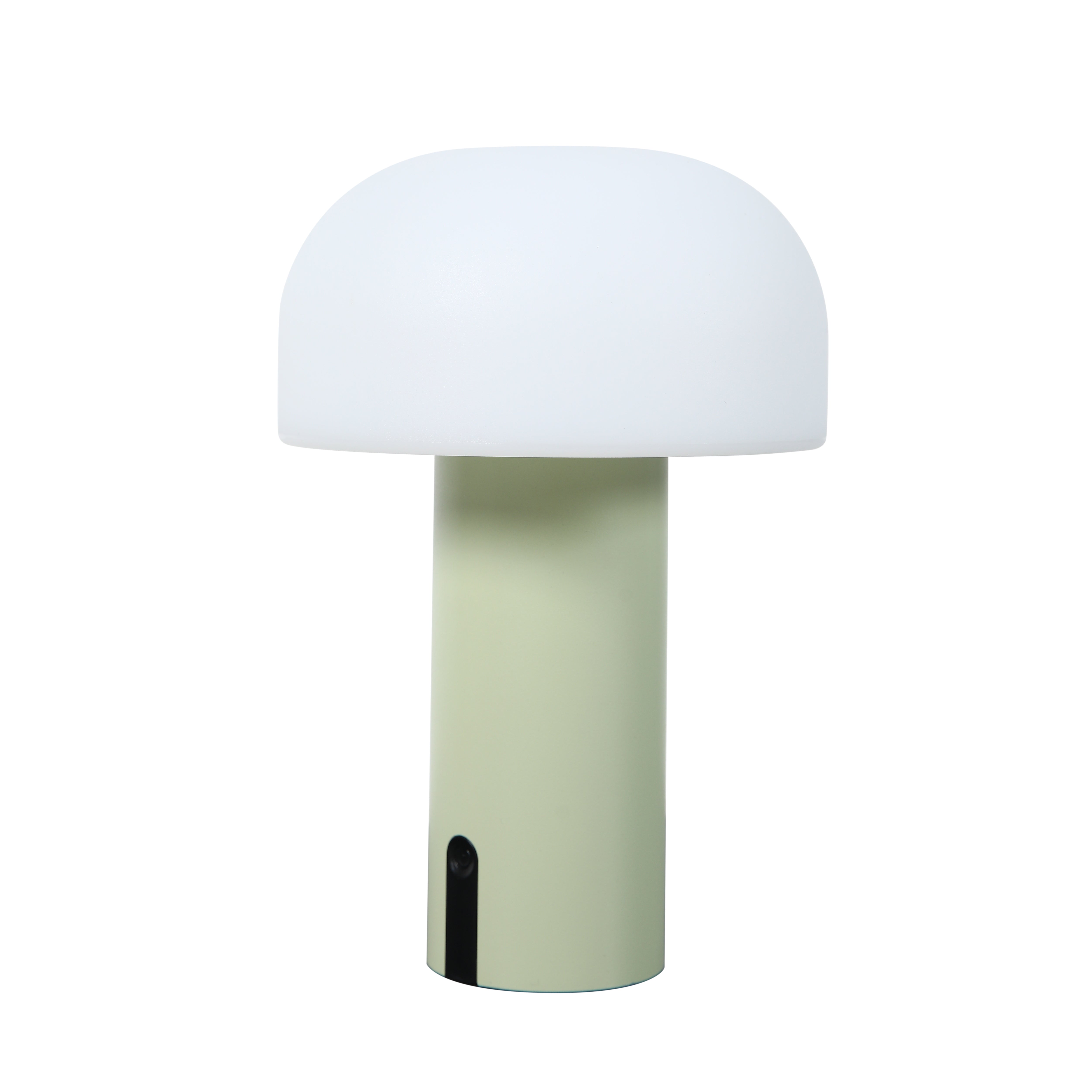 Produktbild der NOA Tischlampe von LUUK Studio aus Jade in hellgruenem Aluminimum auf weissem Hintergrund freigestellt.